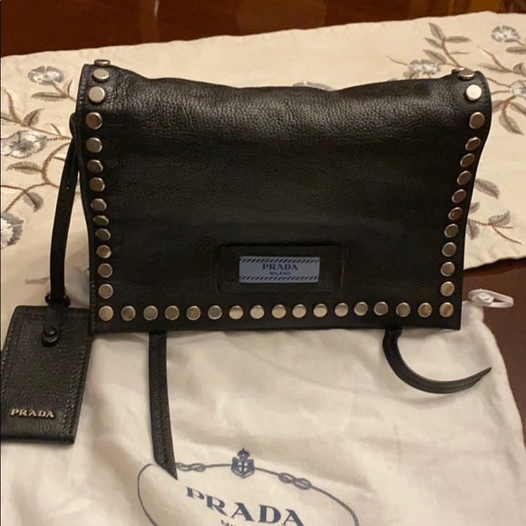 Prada studded leather shoulder bag in Black - Picture 7 of 14